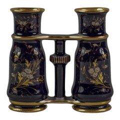 French Porcelain Binocular Form Twin Bud Vases, Jacob Petit, circa 1850