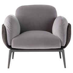 Amura Brooklyn Armchair in Grey Leather and Velvet by Stefano Bigi