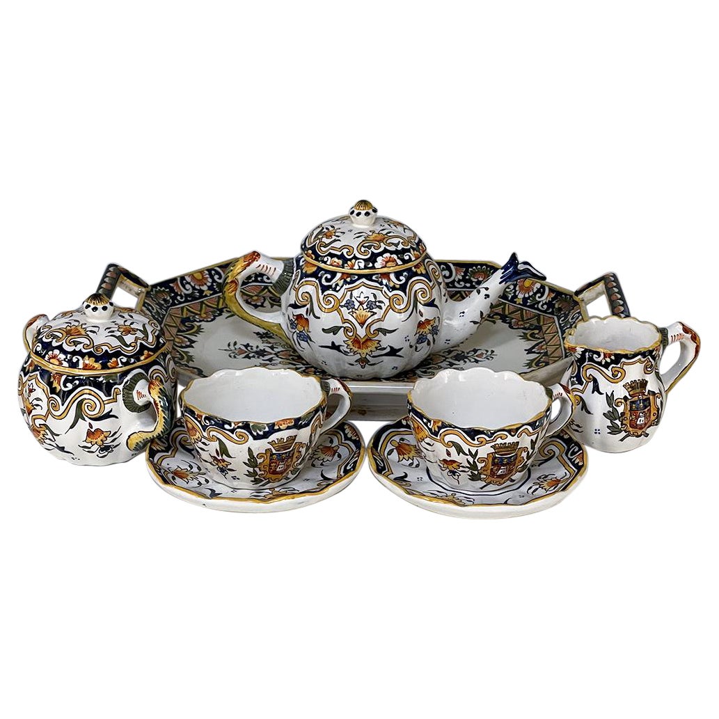 19th Century French Faience 8 Piece Hand-Painted Tea Service