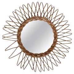 Mid-Century French Wicker Sunburst Mirror