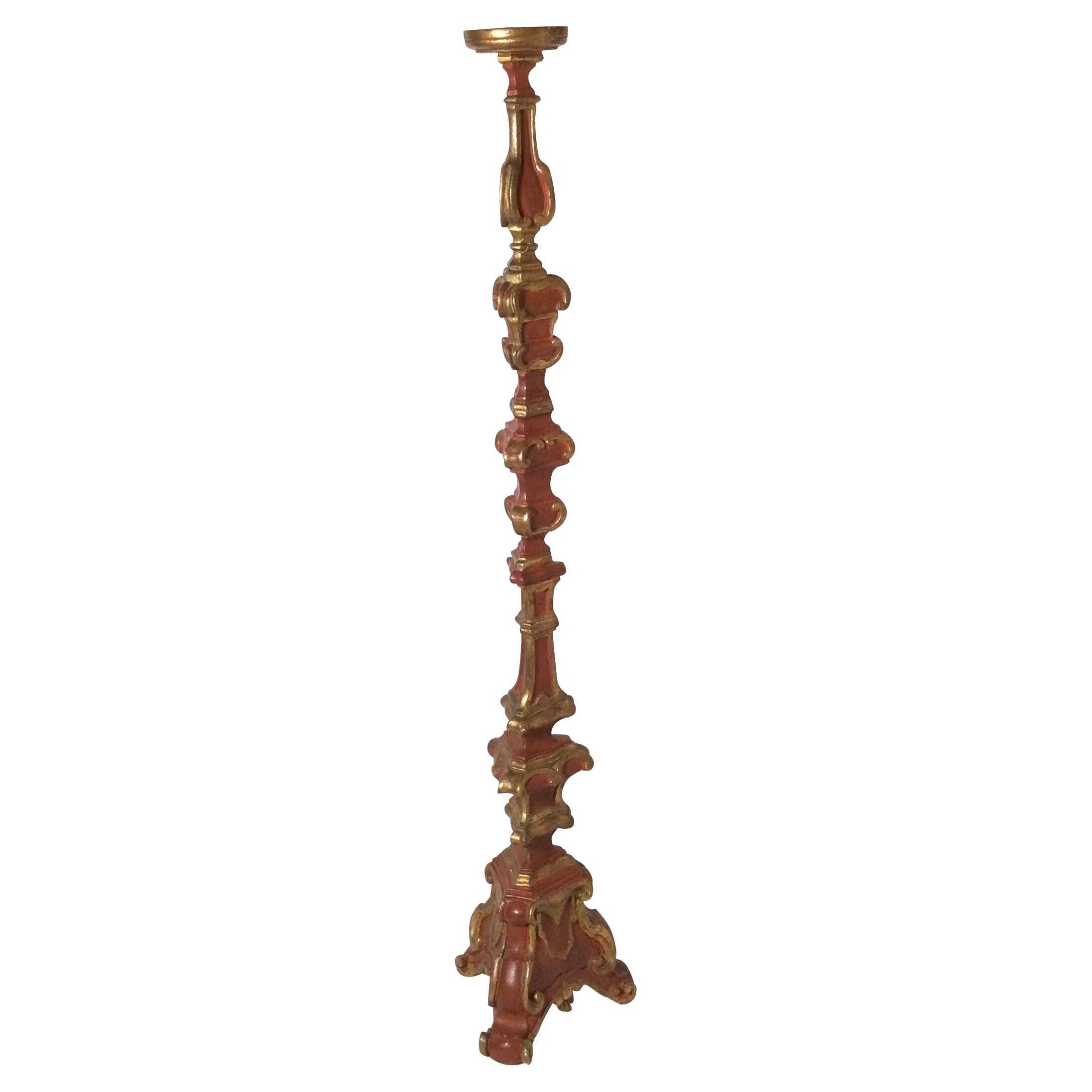 Venetian Painted and Parcel Gilt Tall Candle Holder