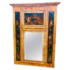 Louis XVI Provincial Style Knotty French Pine Trumeau with Chinoiserie Panels