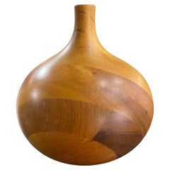 Vintage Rude Osolnik Signed Midcentury Modern Laminated Wood Turned Vessel Bud Weed Vase