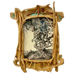 Eccentric Art Nouveau Rustic Frame with a Signed Paul Gorka Print