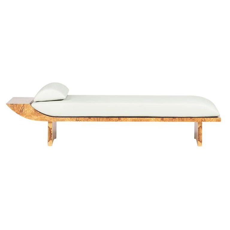 21st Century Lunabed, Daybed in Olive Burl and Leather, Made in Italy