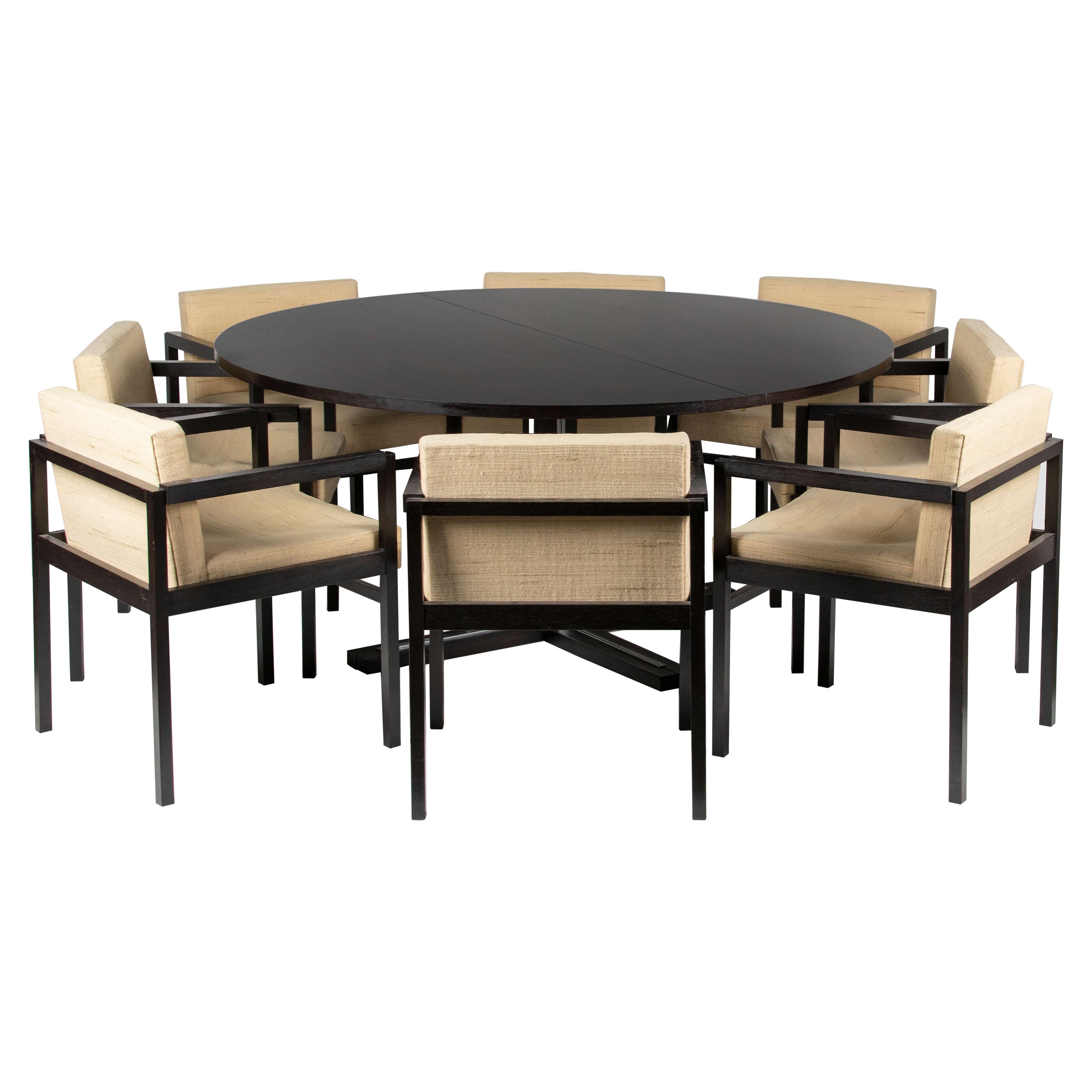 Mid-20th Century Modern Round Dining Table, extendable with 8 Matching  Chairs at 1stDibs | round extendable dining table seats 8, round dining  table for 8, how big is a round table that seats 8