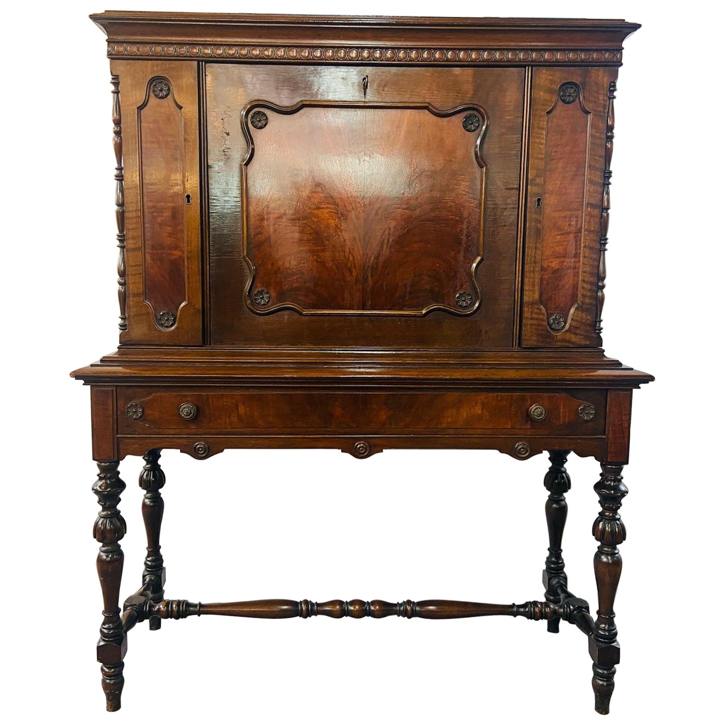 Jacobean Style Flame Mahogany Secretary Desk by Bloomingdales