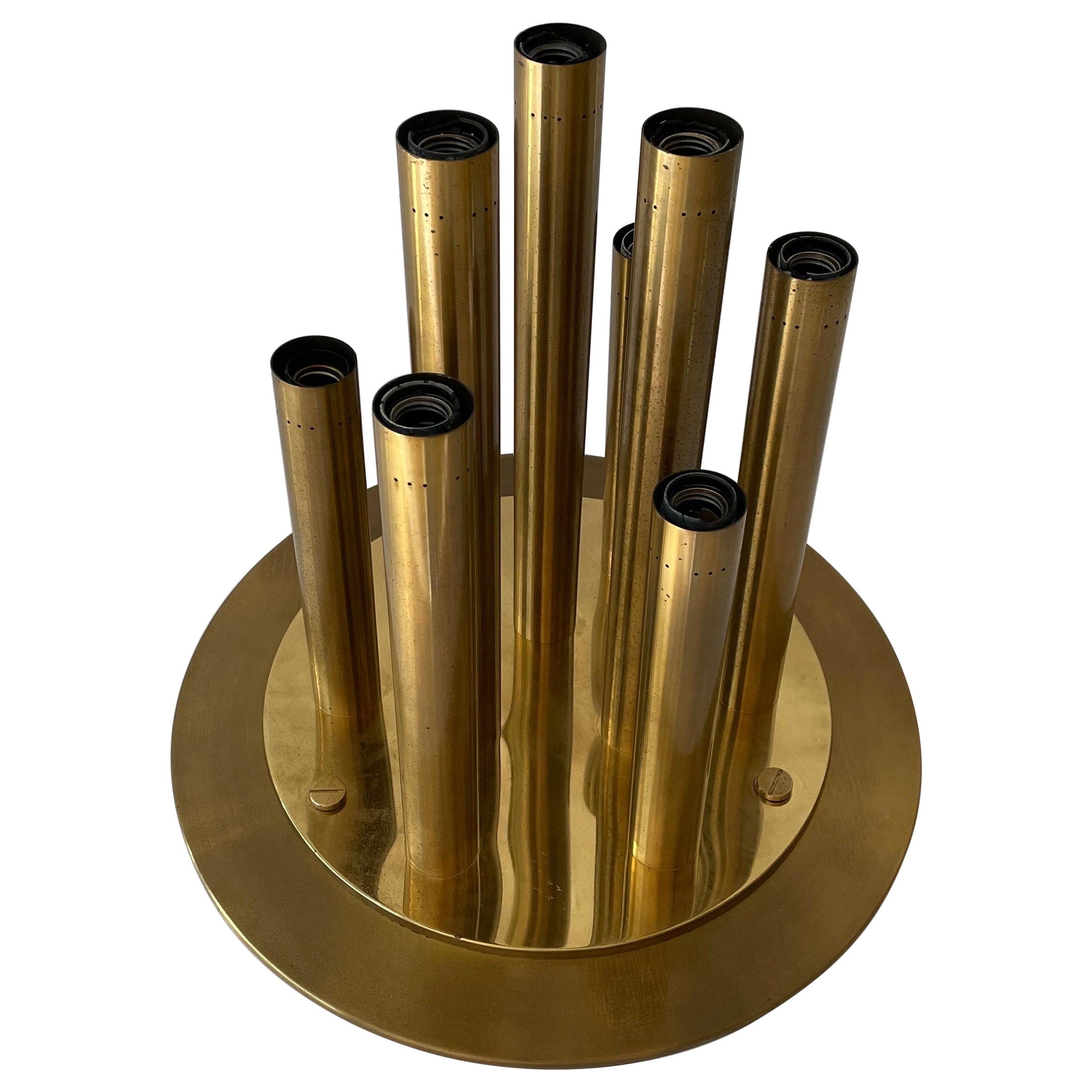 Brass 9 Cylinder Large Ceiling Lamp by Lamperti, Robbiate 'Como', 1960s, Italy For Sale