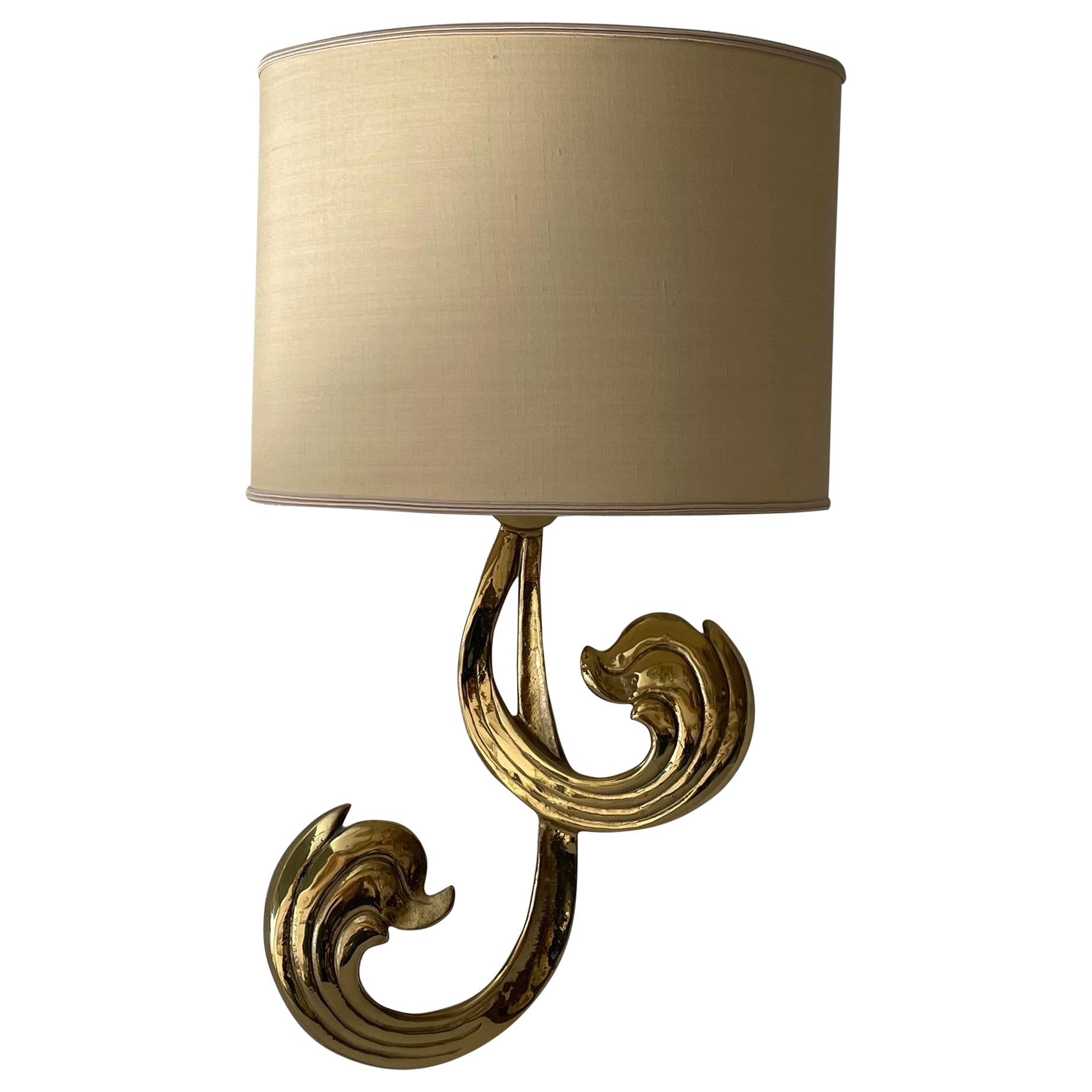 Flower Shaped Brass & Fabric Shade Sconce by Hans Möller, 1960s, Germany For Sale