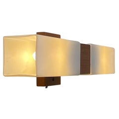 Scandinavian Double Sconce in Teak and Glass, 1960s