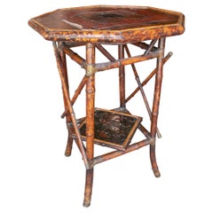 Vintage 1950s Chinese Bamboo & Bronze Side Table