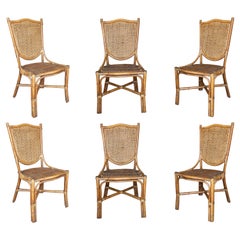 Set of Six 1980s Spanish Woven Wicker Chairs
