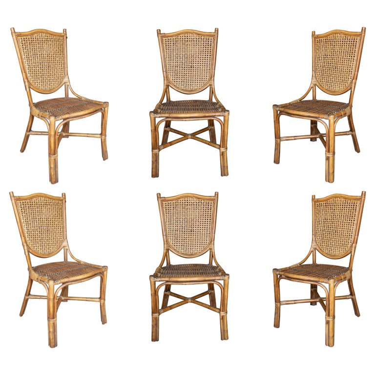 Set of Six 1980s Spanish Woven Wicker Chairs For Sale at 1stDibs 1980