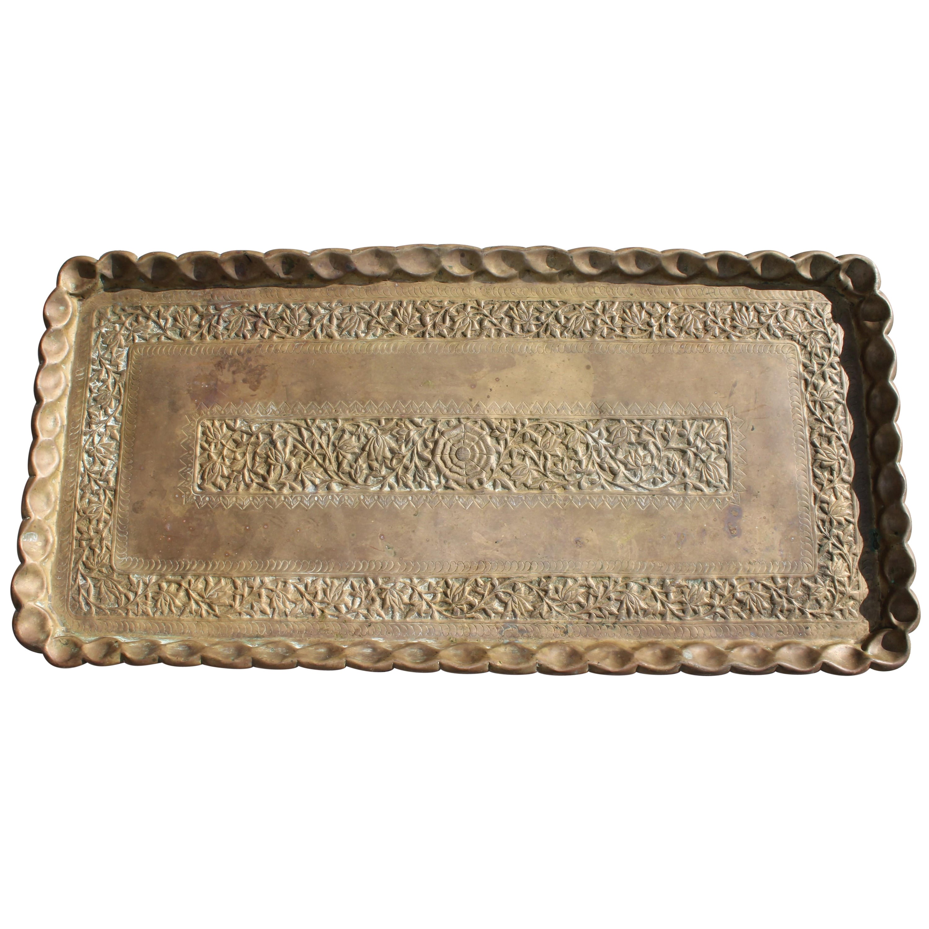 19thc Original Patinaed Brass Wall Tray