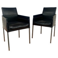 Karl Friedrich Forster Black Leather Arm Chairs, a Pair