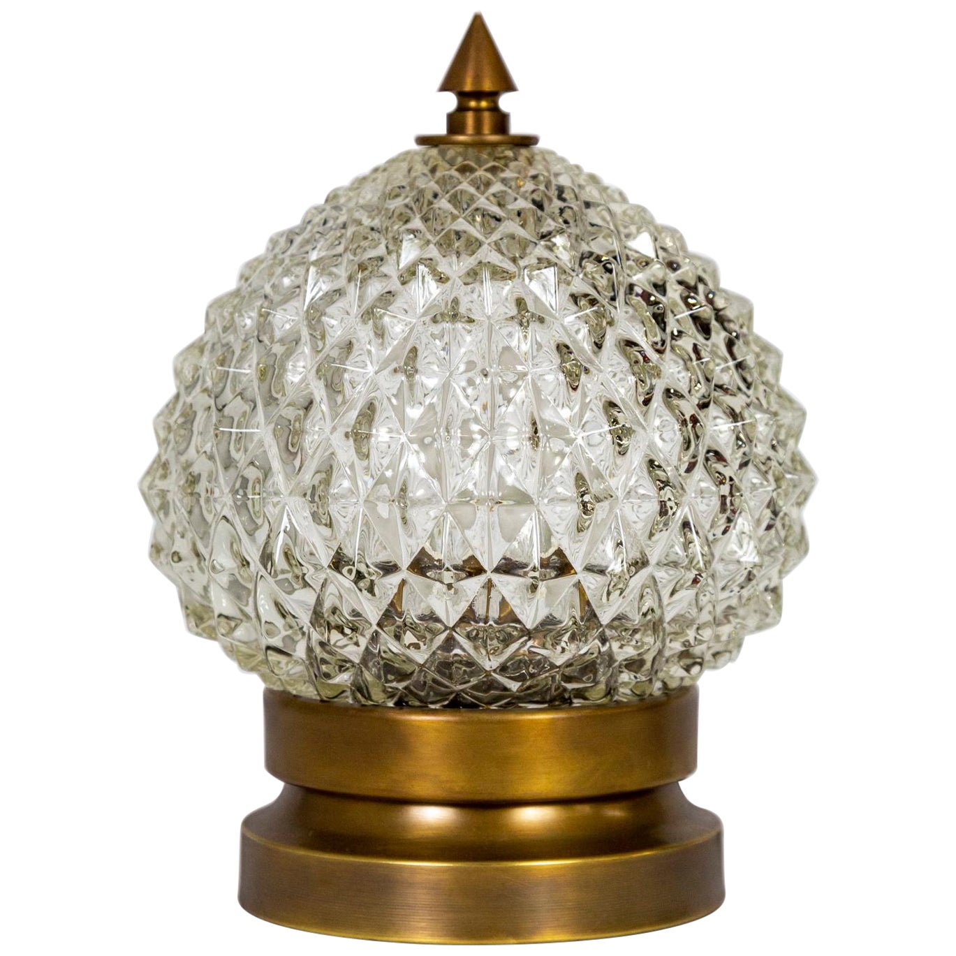 Spherical Hollywood Regency Diamond Crystal Pressed Glass Lamp For Sale