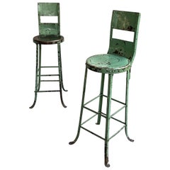 Antique Tall Industrial Painted Steel Shop Stools