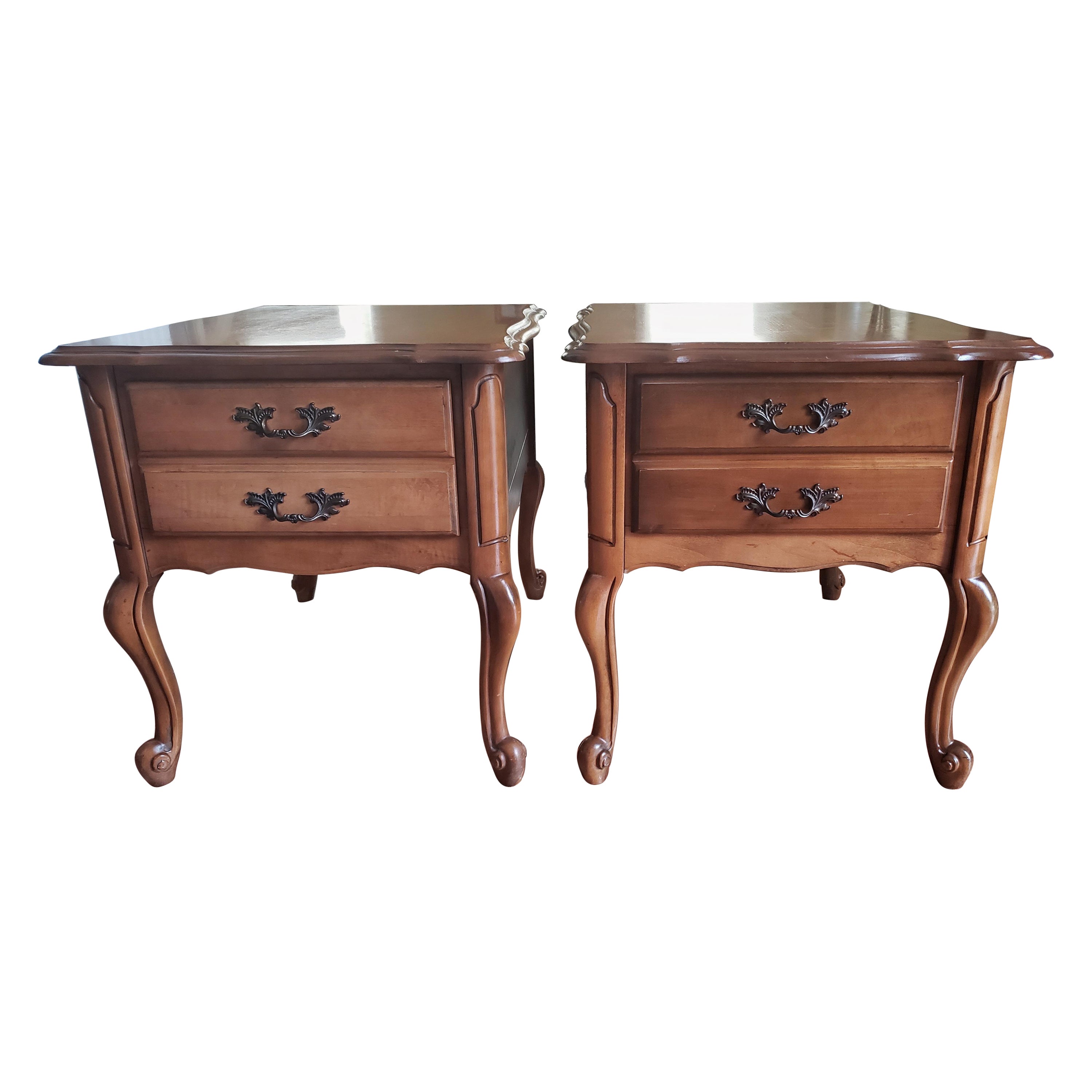 1960s French Provincial Maple Side Tables, a Pair For Sale