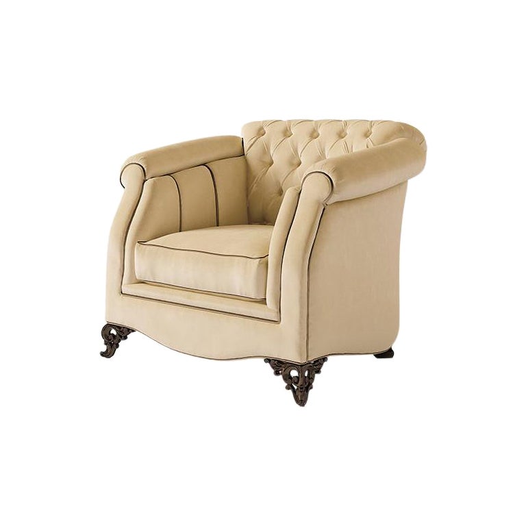 21st Century Carpanese Home Italia Armchair with Wooden Legs Neoclassic, 6244 For Sale