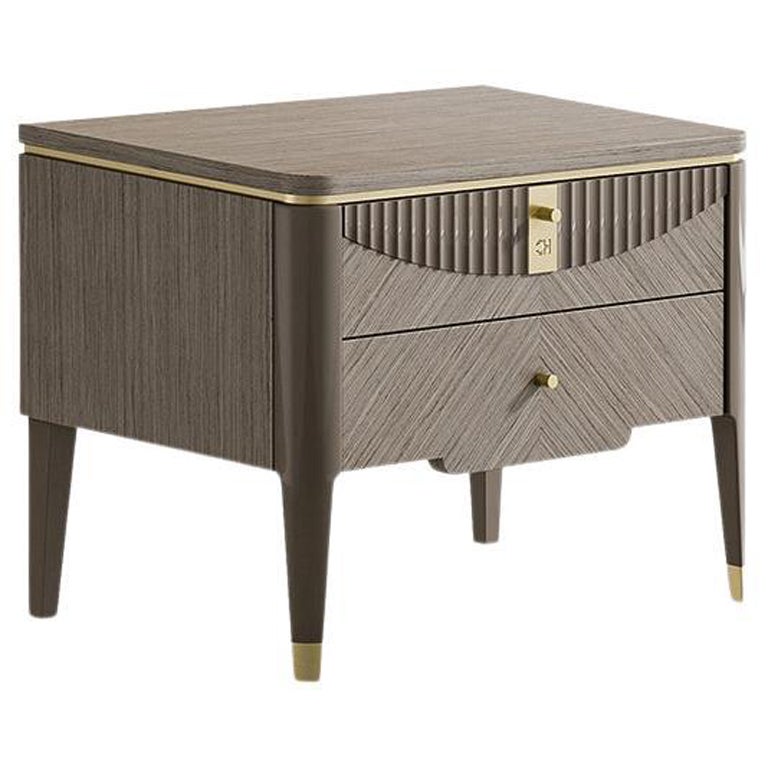 21st Century Carpanese Home Italia Nightstand with Metal Details Modern, 7322