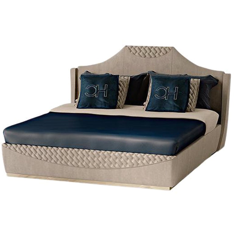 21st Century Carpanese Home Italia Upholstered Bed Neoclassic, 6695 For Sale