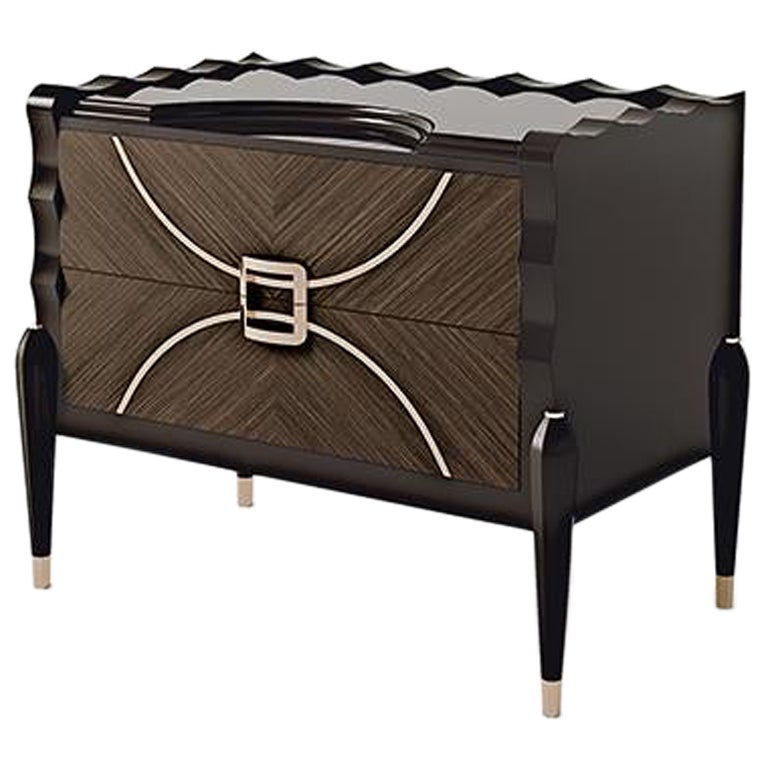 21st Century Carpanese Home Italia Nightstand with Metal Details Modern, 7022 For Sale