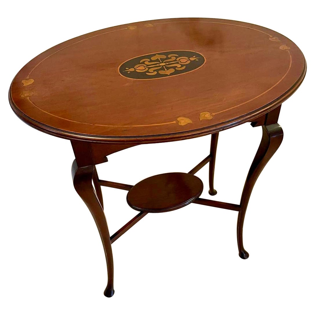 Quality Antique Art Nouveau Inlaid Mahogany Oval Lamp Table For Sale