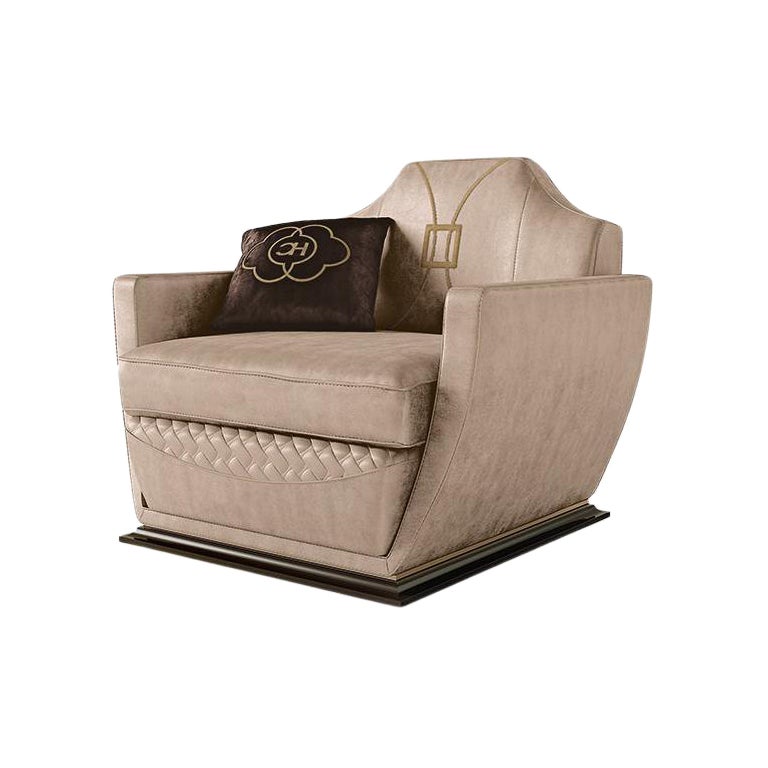 21st Century Carpanese Home Italia Armchair with Wooden Base Modern, 7037 For Sale