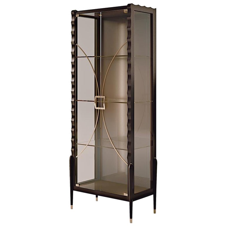 21st Century Carpanese Home Italia Glass Cabinet with Wood Frame Modern, 7001 For Sale