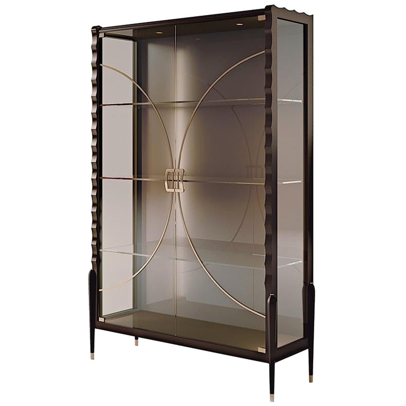 21st Century Carpanese Home Italia Glass Cabinet with Wood Frame Modern, 7008 For Sale