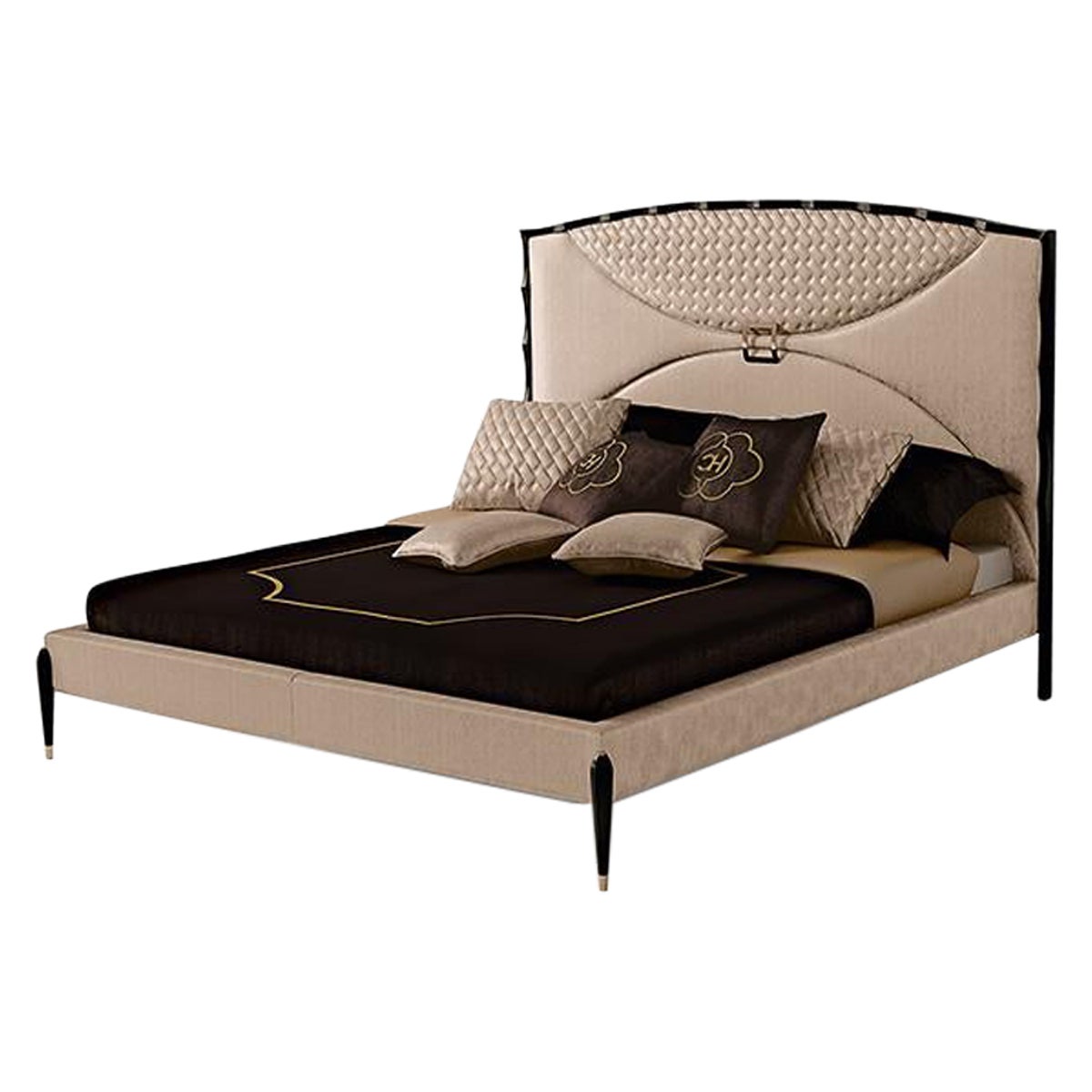 21st Century Carpanese Home Italia Bed with Wooden Legs Modern, 7081 For Sale