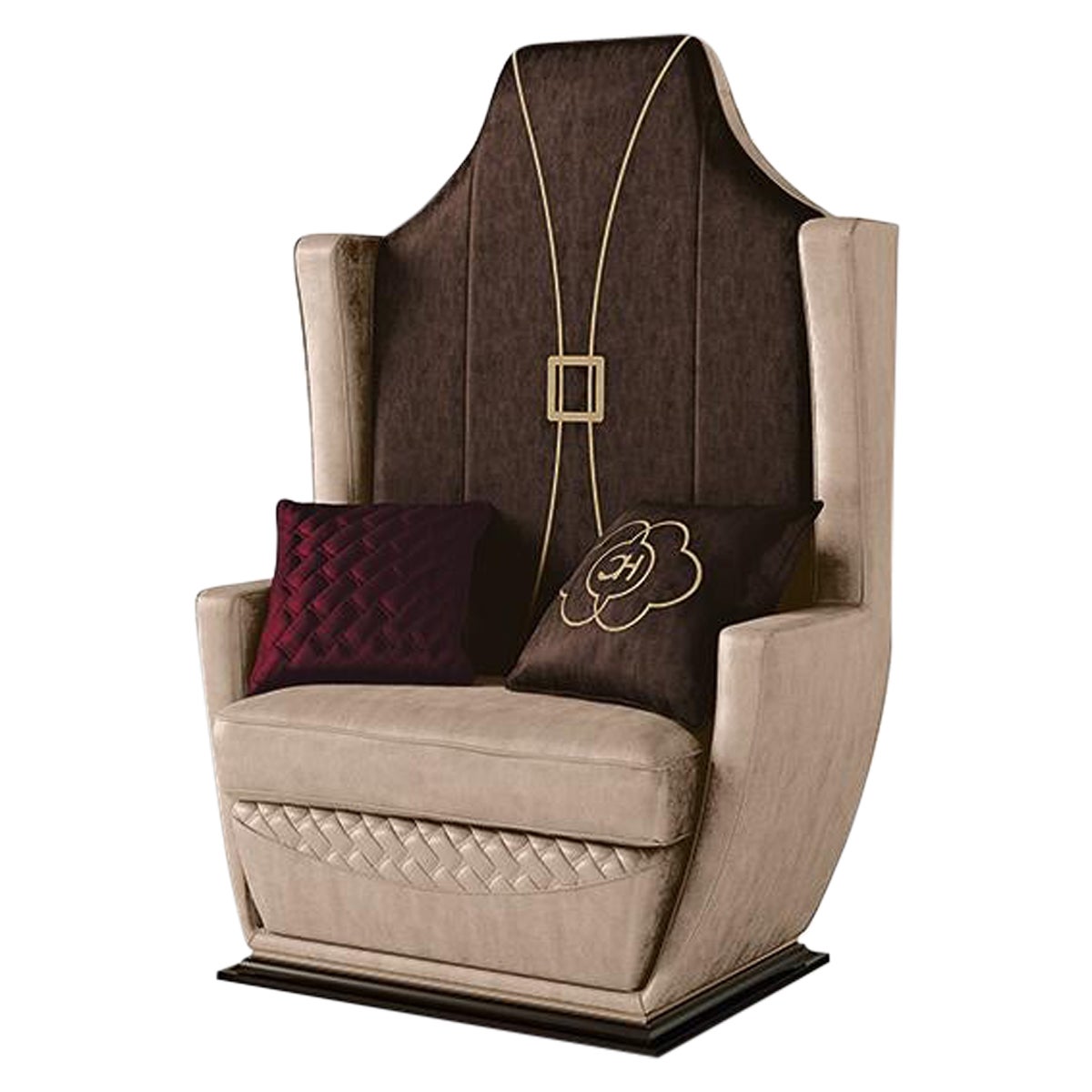 21st Century Carpanese Home Italia Armchair with Wooden Base Modern, 7012