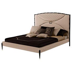 21st Century Carpanese Home Italia Bed with Wooden Legs Modern, 7097
