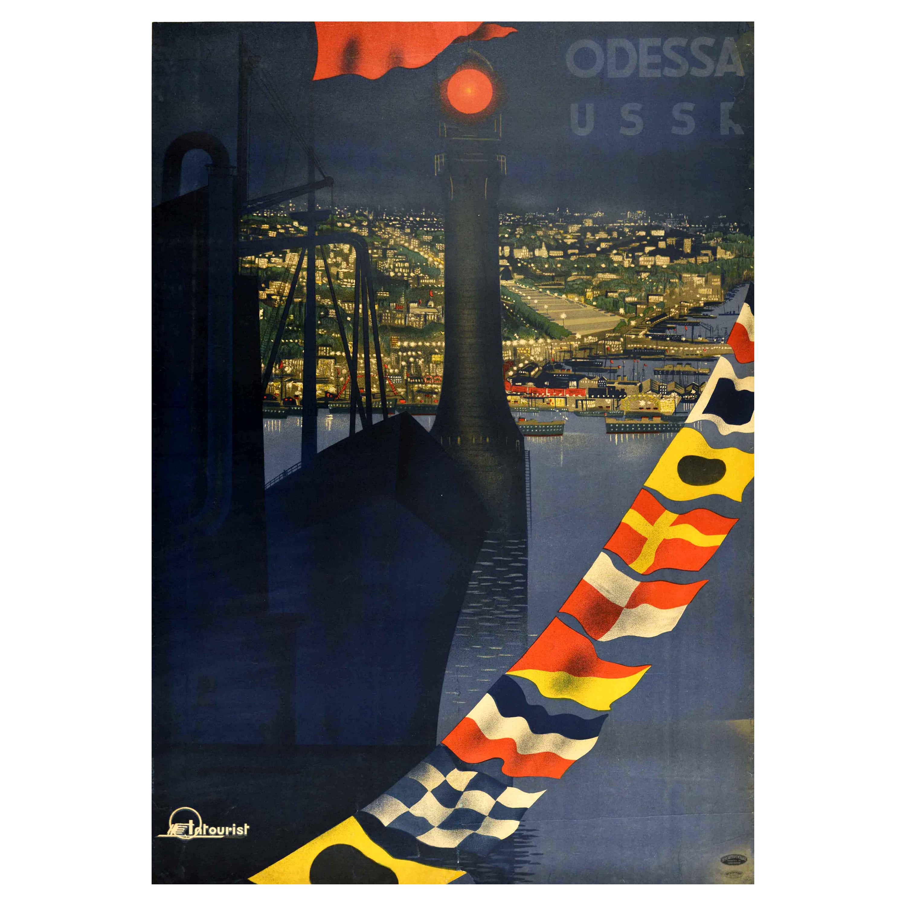 Original Vintage Intourist Poster For Odessa USSR Black Sea Port City Travel Art