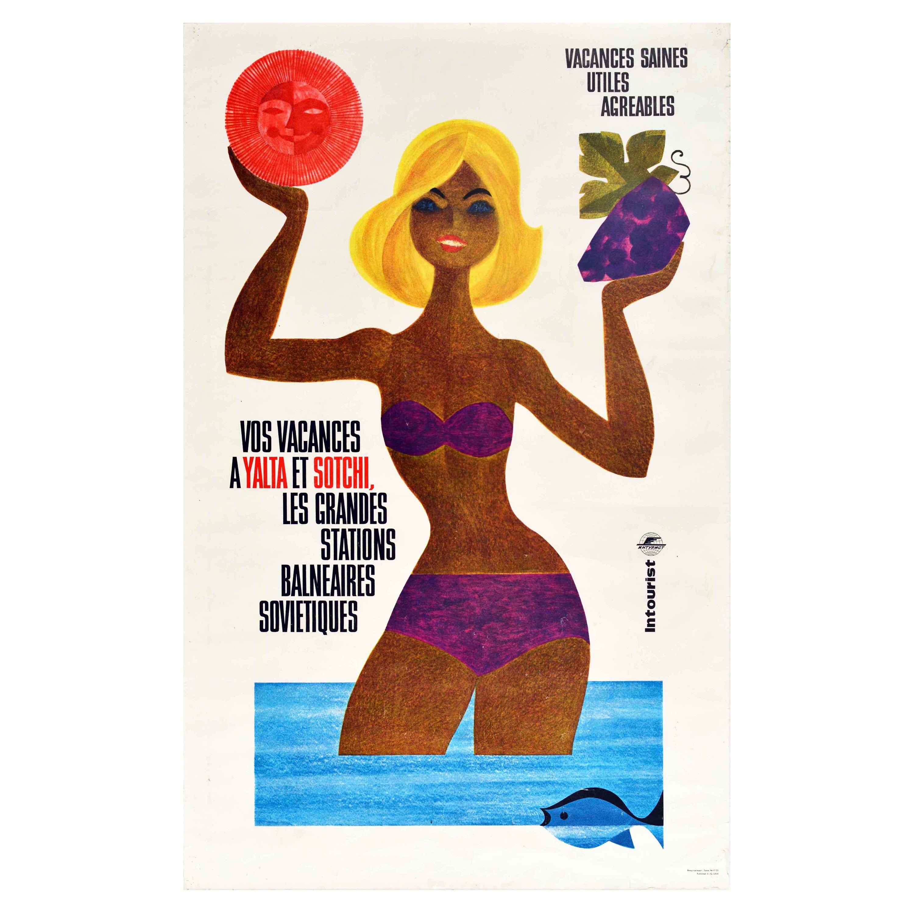 Original Vintage Soviet Intourist Poster Yalta Sochi USSR Travel Seaside Resorts