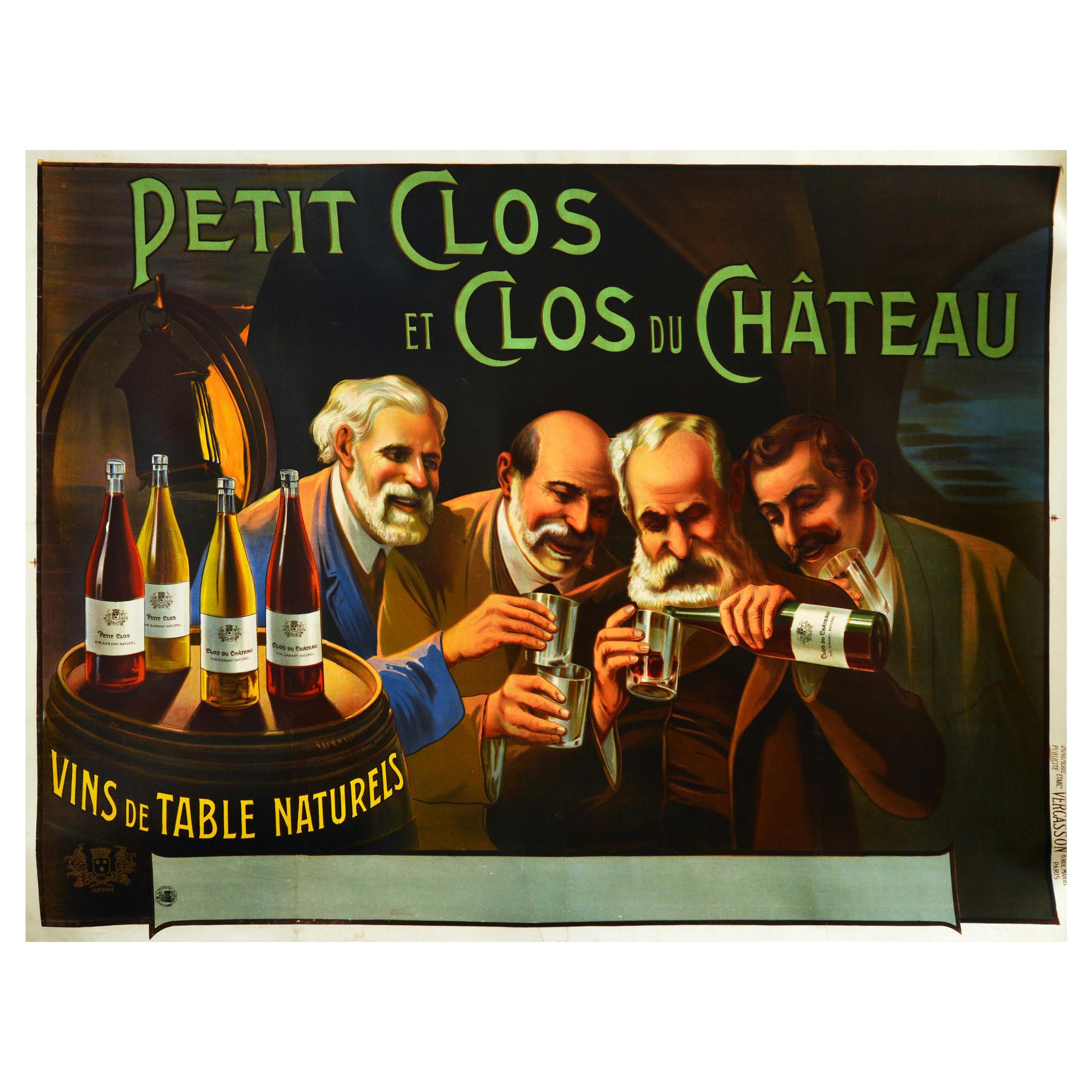 Original Antique Drink Poster Petit Clos Du Chateau Bourgogne Wine Cellar France