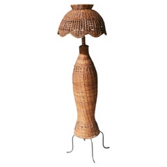 French Wicker and Metal Floor Lamp 1960's