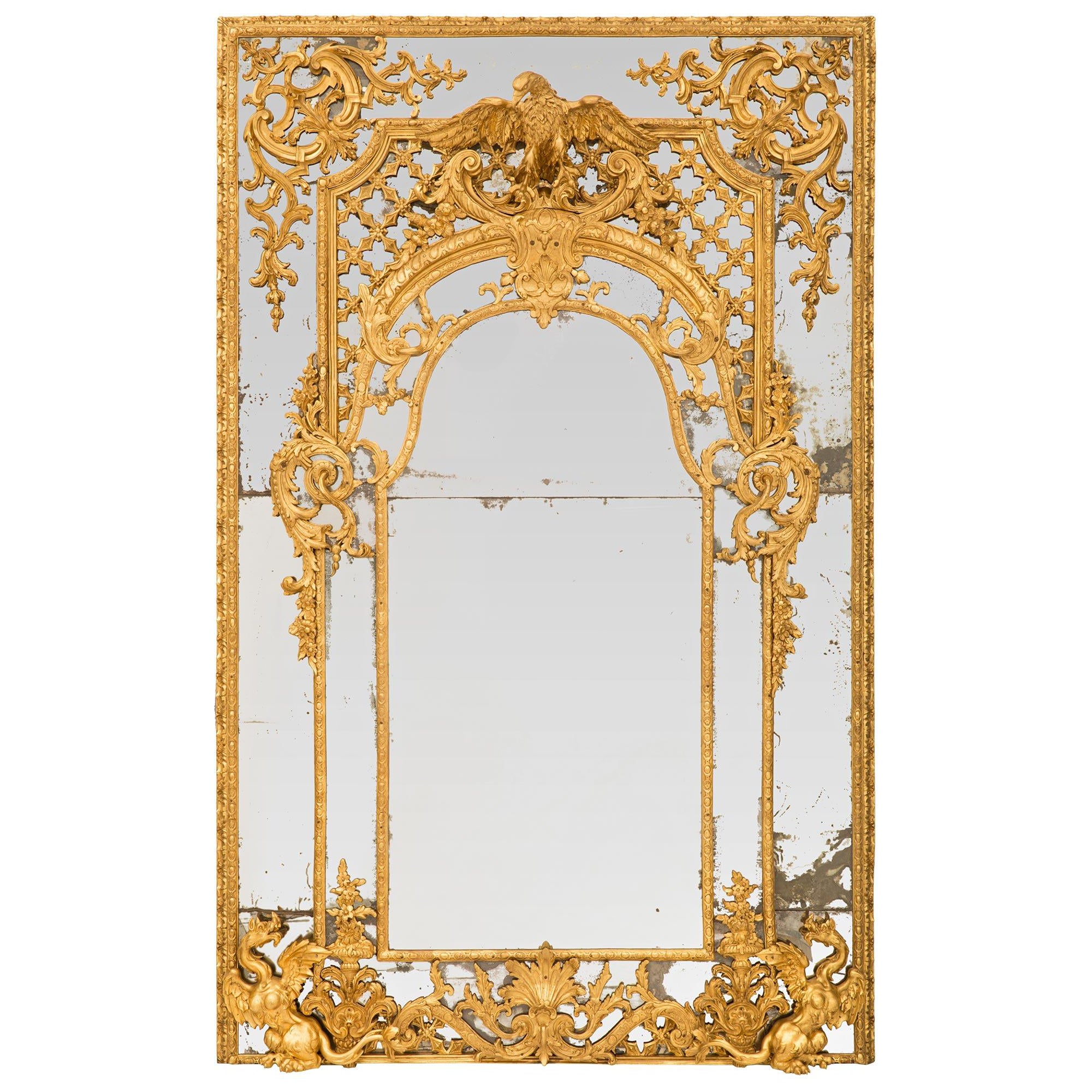 Italian 17th Century Louis XIV Period Double Framed Giltwood Mirror For Sale