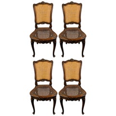 French Louis XV Style Caned Chair, a Set of 4
