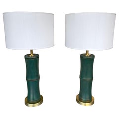 Pair of Bamboo and Brass Lamps, Italy