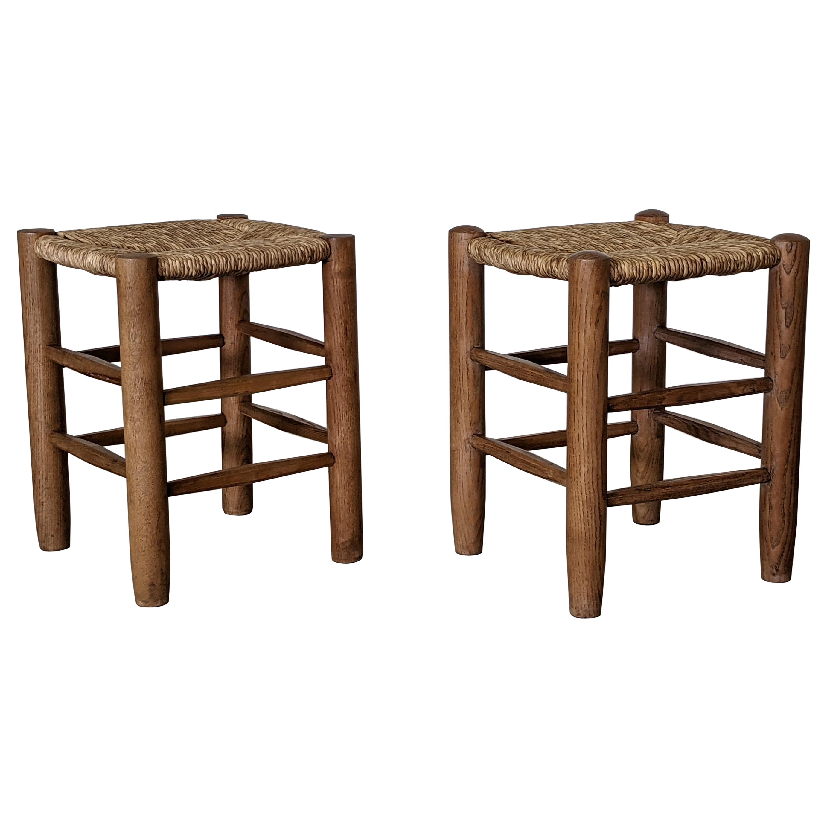 Charlotte Perriand Solid Wood Stools N 17, Georges Blanchon, France, 1950