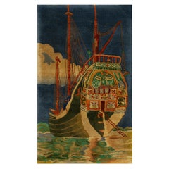Antique 1920s Chinese Art Deco Carpet with Nautical Theme ( 2'3'' x 4' - 68 x 120 )