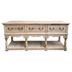 Antique English Bleached Oak Sideboard Sofa Table Farmhouse Credenza