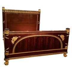 Antique French Mahogany and Ormolu King-Size Bed by Master Ebeniste, circa 1890