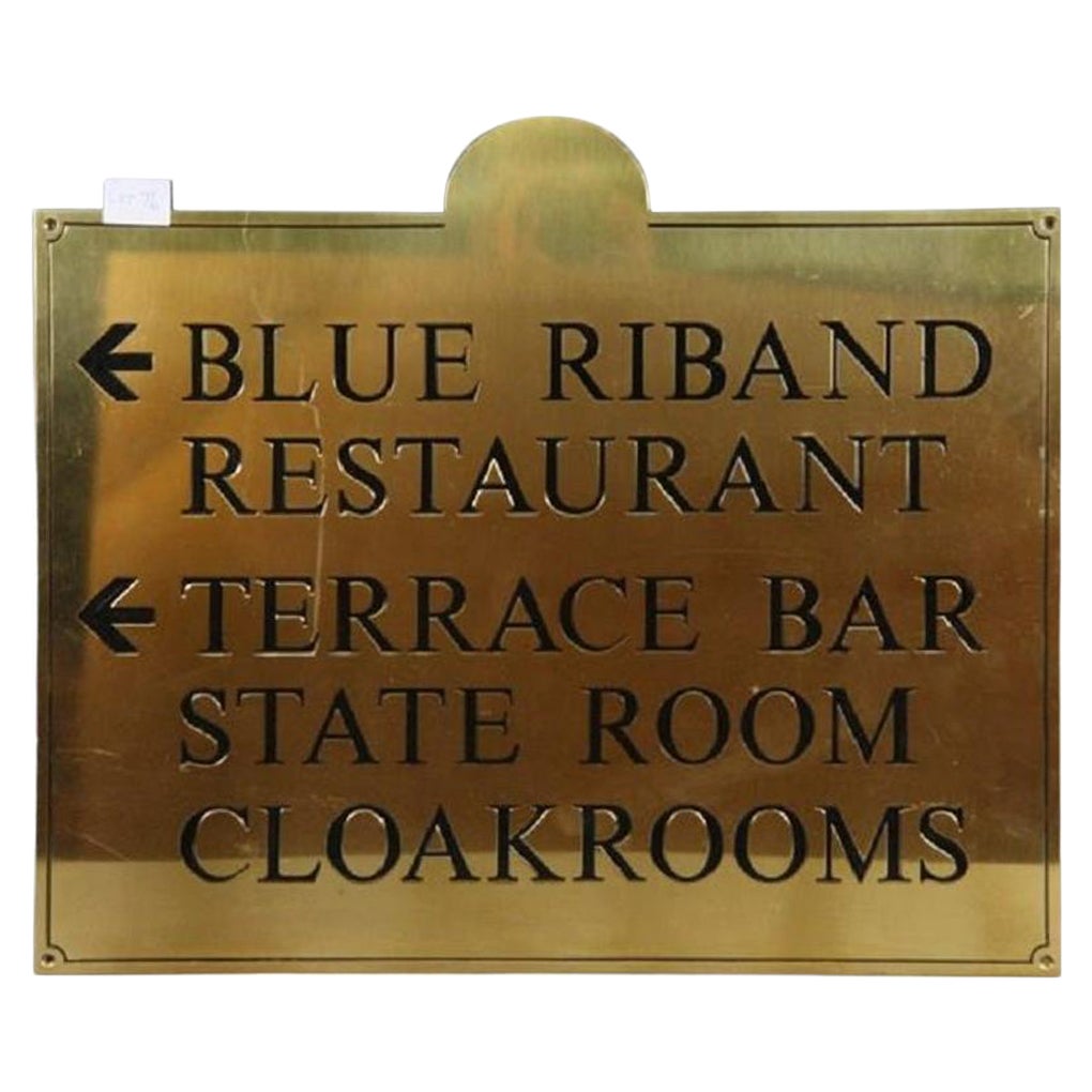Brass Blue Riband Lounge Sign For Sale