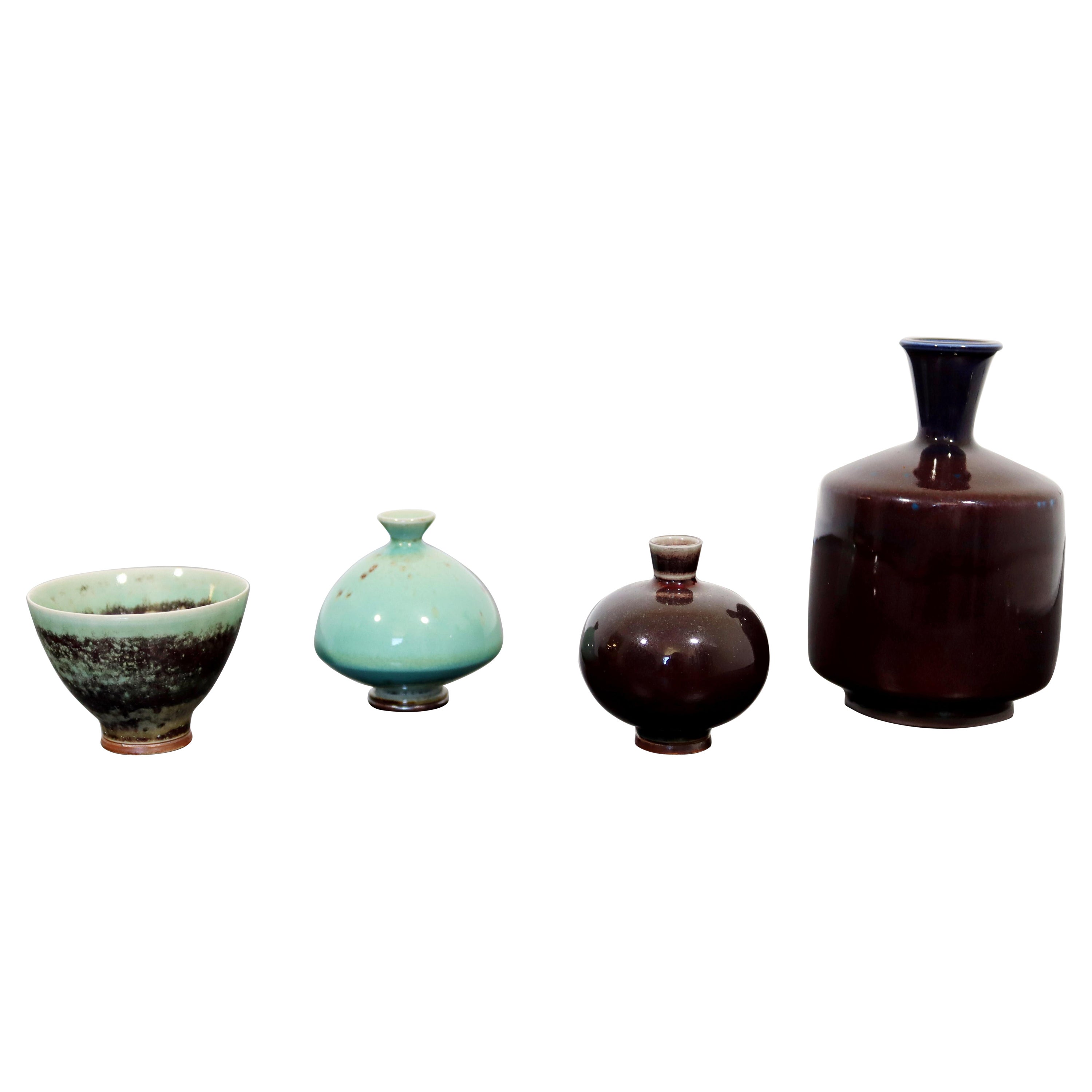 Mid-Century Modern 4 Pc Ceramic Set Signed Berndt Friberg Oxblood Glaze 1960s