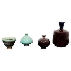 Mid-Century Modern 4 Pc Ceramic Set Signed Berndt Friberg Oxblood Glaze 1960s