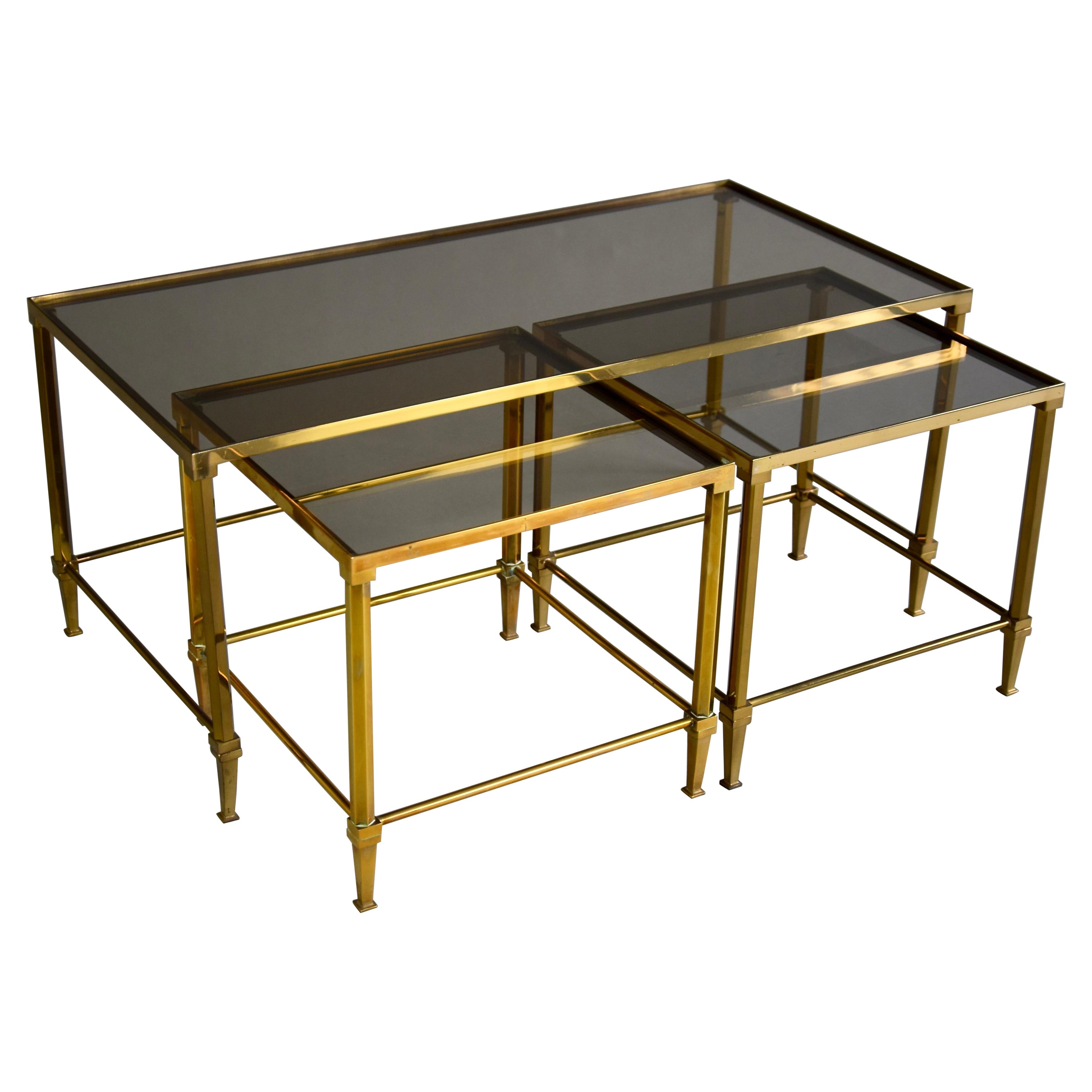 Mid-century Modern Neoclassical Brass Nesting Tables Attributed to Maison Jansen