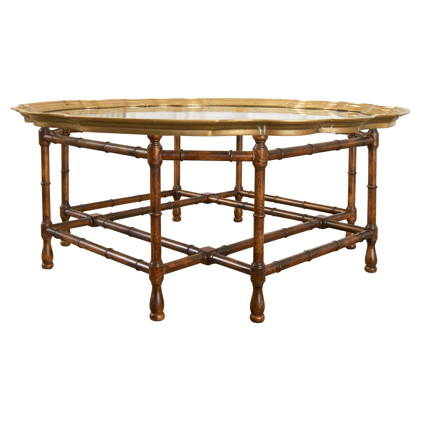 Baker Faux Bamboo Brass Tray Top Cocktail Table
