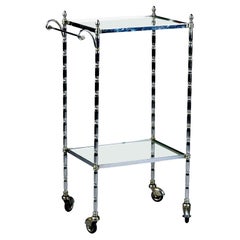 Small French Chrome and Glass Faux Bamboo Bar Cart